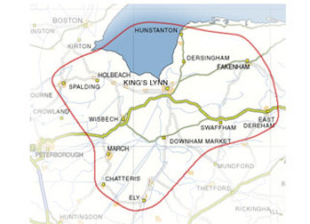 Map of Area Covered by Attain2Gain First Aid Courses Lincolnshire, Norfolk, Cambridgeshire